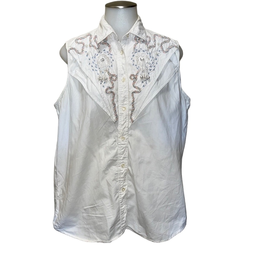 Vintage 90S AT!LAST Bling Front Sleeveless Button Blouse~L